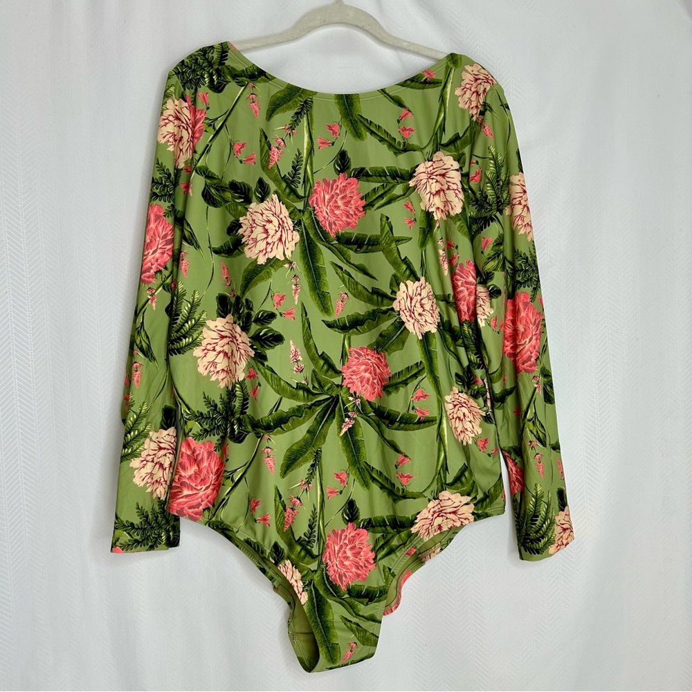 Agua Bendita Green Floral Long Sleeve One-Piece Swimsuit